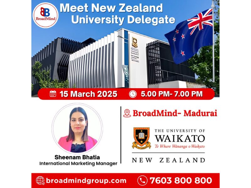 Apply for the University of Waikato New Zealand admission program 2025 held at BroadMind Madurai office